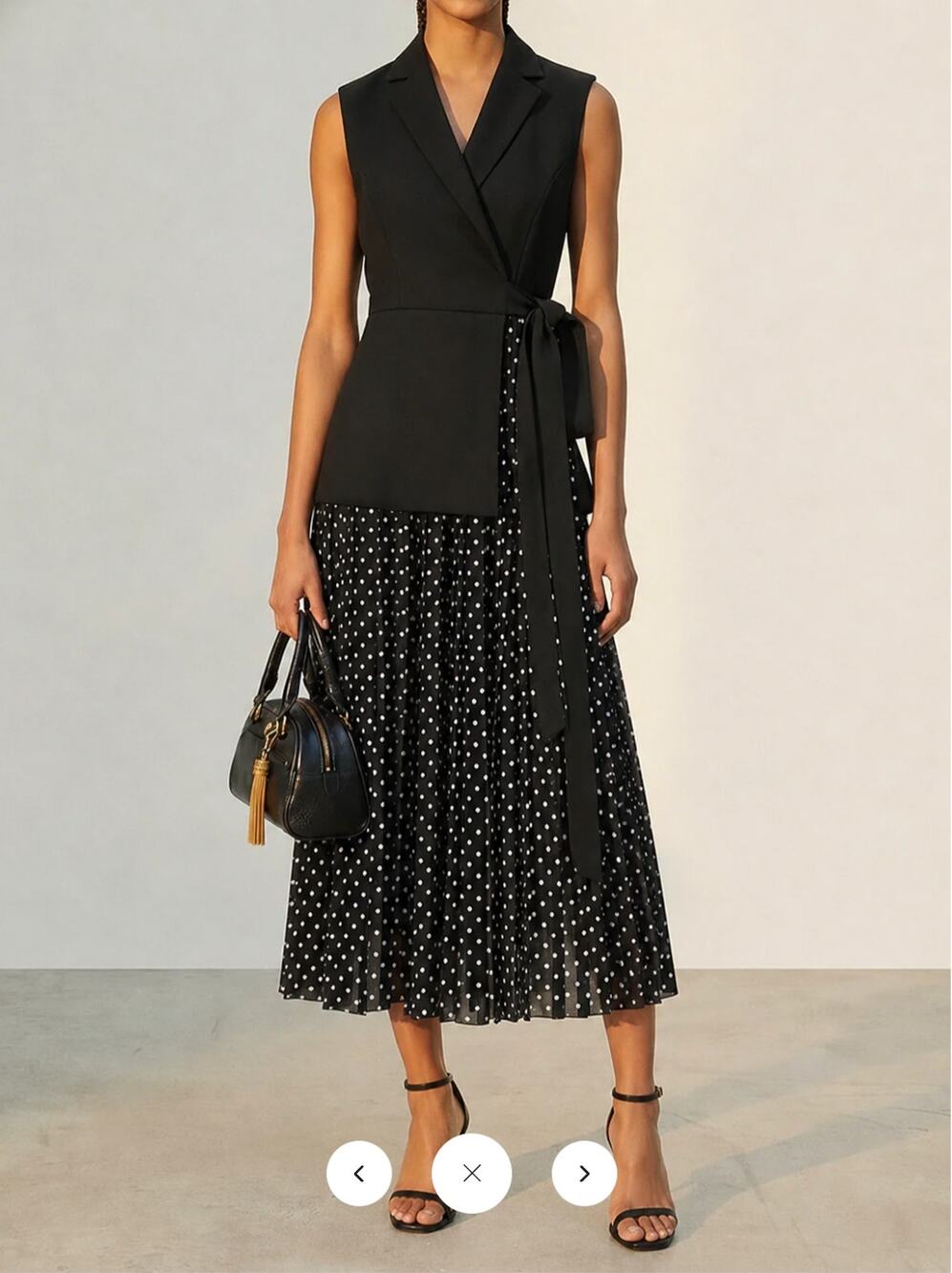 NWT Commense Tie Waist Blazer-Style Polka Dot Maxi Dress Sz L